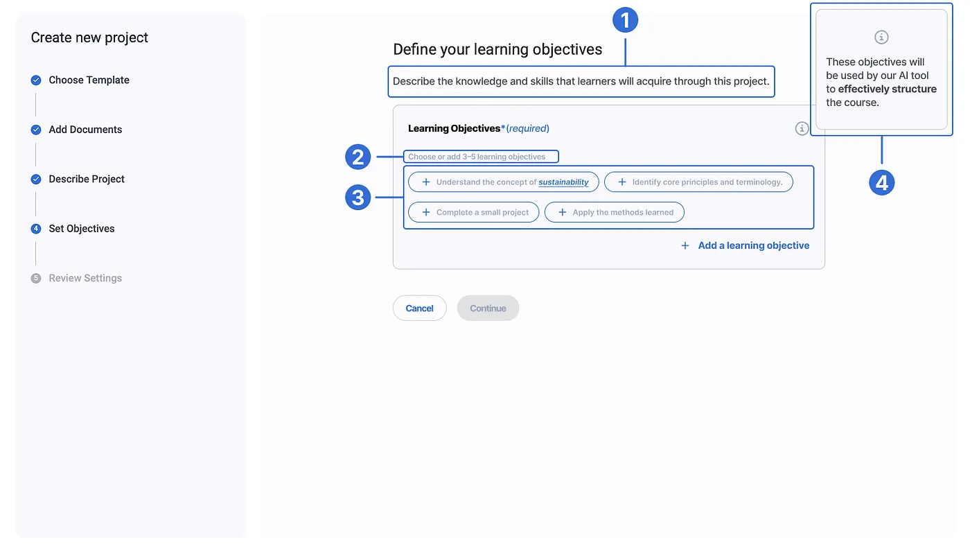 Proposed redesign showing labeled guidance for each input field