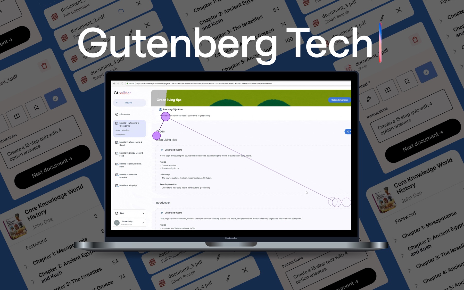 Gutenberg Technology course builder shown on a laptop